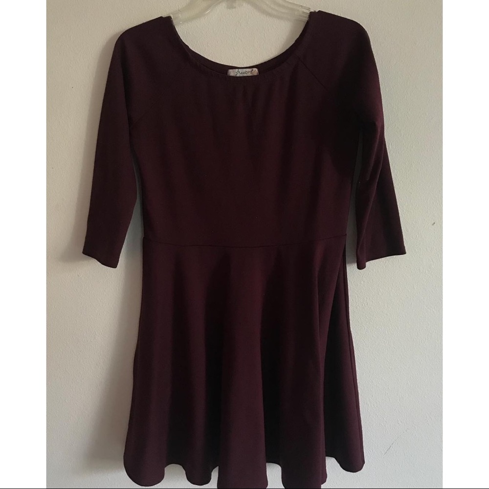 Maroon 3/4 Sleeve Skater Dress